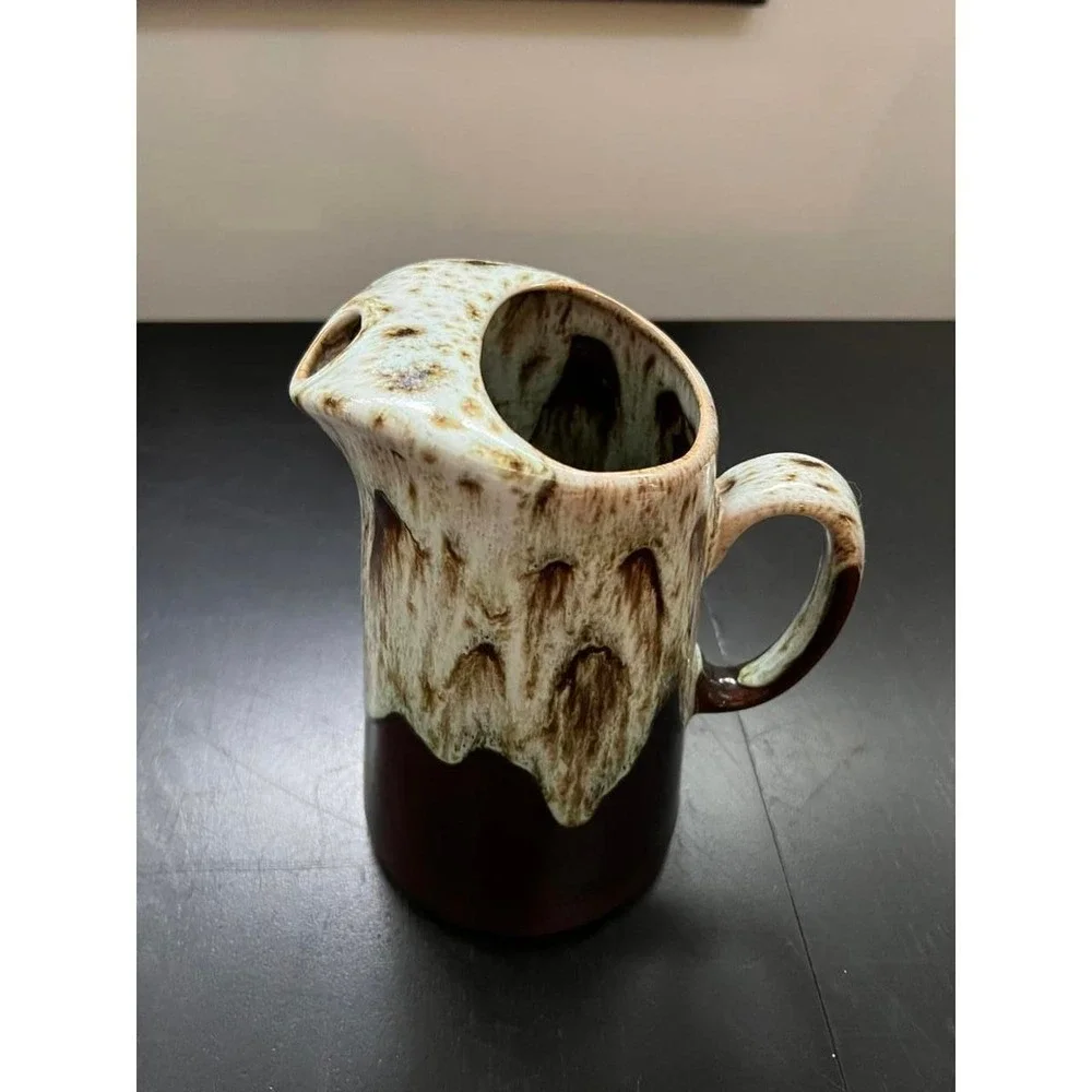Vintage 60s Canonsburg Pottery USA Brown Drip Glaze Stoneware Pitcher